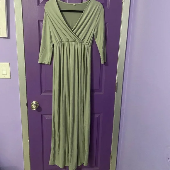 green emerald velvet dress Lilliana Flowy Maternity Maxi Linen Dress in Olive – Angel Maternity USA